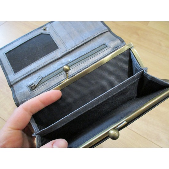 Large Clip Wallet Black and Silver Interior